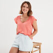 T-shirt épaules et dos macramé rose corail femme