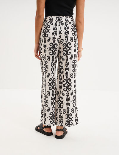Pantalon fluide large taille &eacute;lastiqu&eacute;e ecru femme