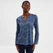 T-shirt col mao manches retroussables bleu gris femme