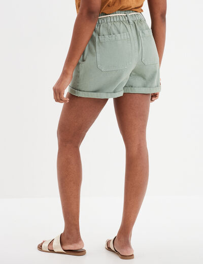 Short en jean ceinture élastiquée vert foncé femme