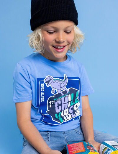 T-shirt col rond manches courtes coton bleu gar&ccedil;on