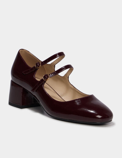Escarpin double bride effet verni bordeaux femme