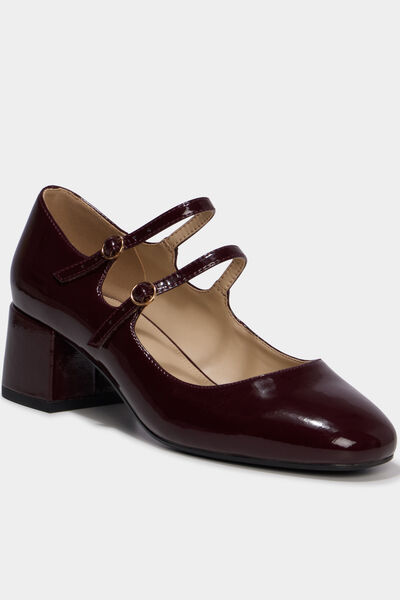 Escarpin double bride effet verni bordeaux femme