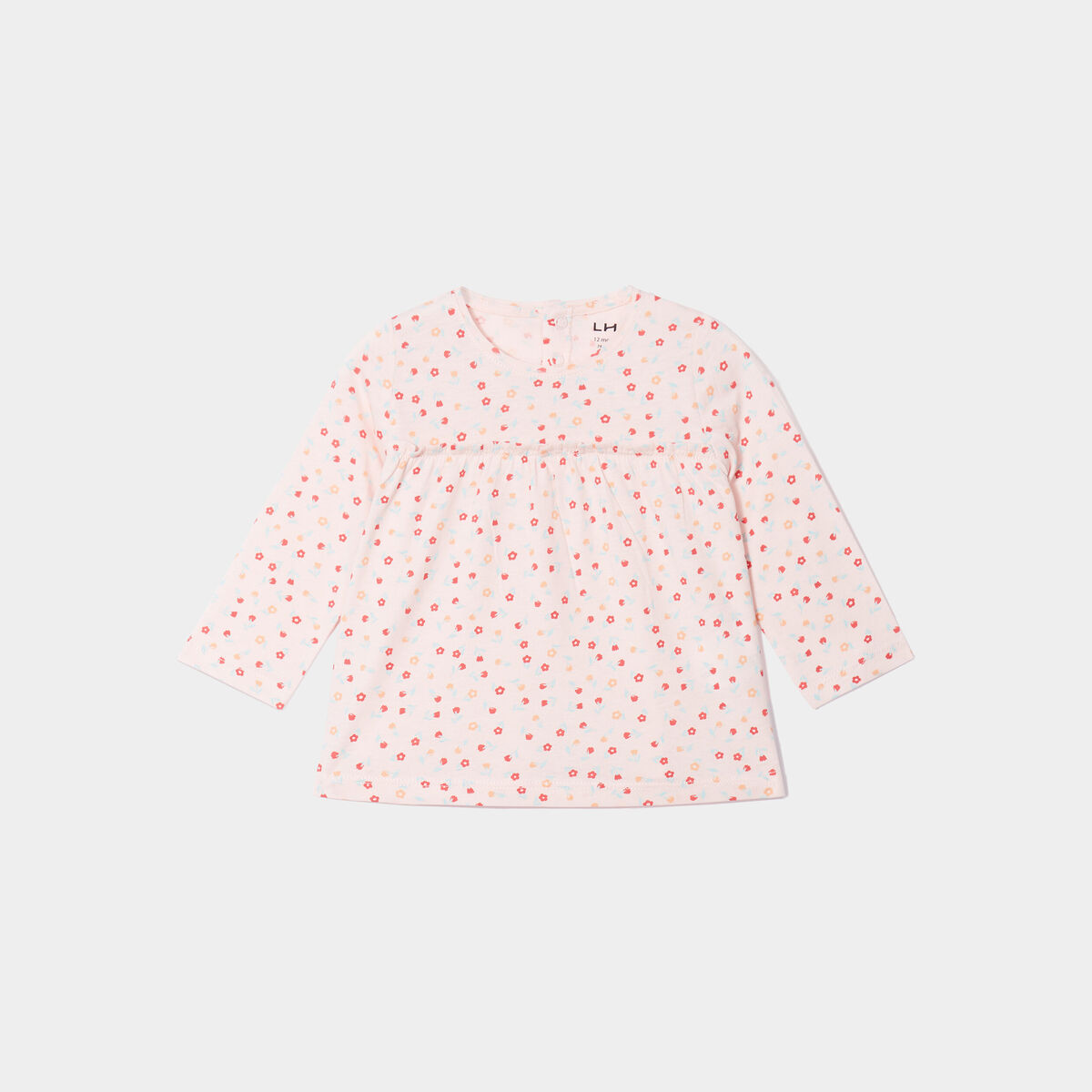 T-shirt ample manches longues coton rose clair bébé fille