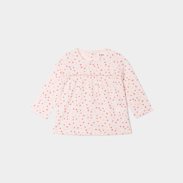 T-shirt ample manches longues coton rose clair bébé fille