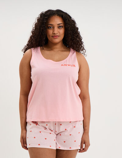 D&eacute;bardeur col rond coton rose femme grande taille