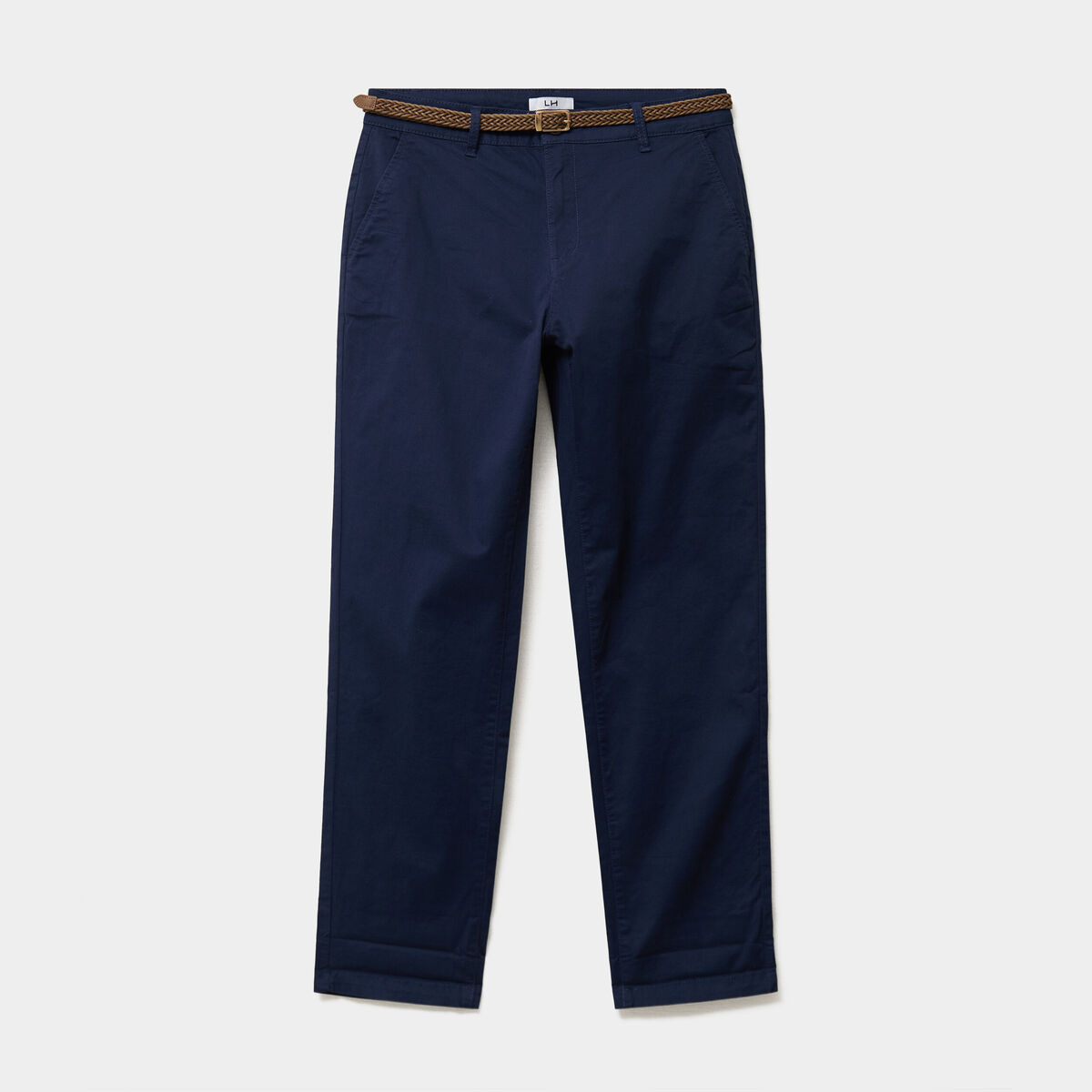 Pantalon chino 7/8&egrave;me ceinture tress&eacute;e bleu marine femme