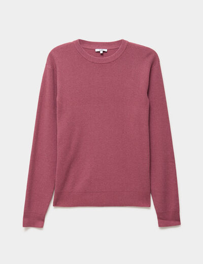 Pull en maille textur&eacute;e col rond vieux rose homme
