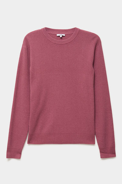 Pull en maille textur&eacute;e col rond vieux rose homme
