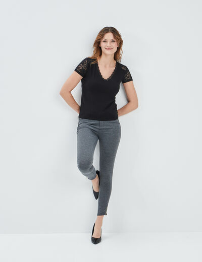 T-shirt détails dentelle dos ouvert noir femme