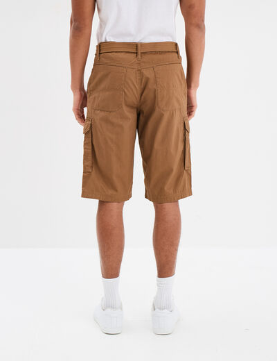 Bermuda cargo côtelé ceinturé Trappeur marron clair homme