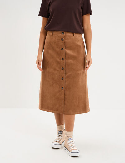 Jupe longue effet su&eacute;dine marron femme