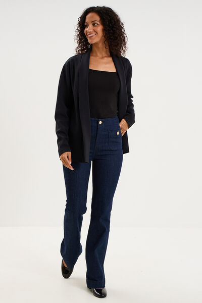 Blazer court col ch&acirc;le manches longues noir femme