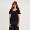 Pull col rond textur&eacute; manches courtes bleu fonc&eacute; femme