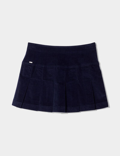 Jupe plissée velours bleu marine femme