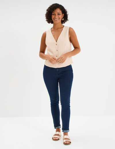 Veston sans manches et col en V sable femme