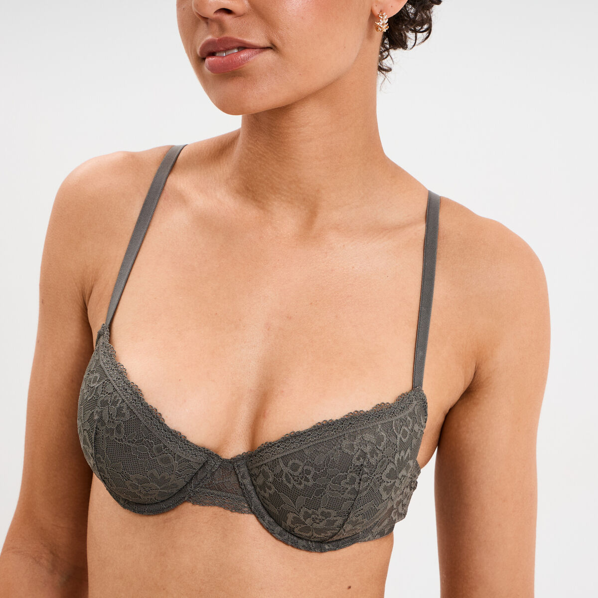 Soutien-gorge corbeille paddé dentelle vert kaki femme