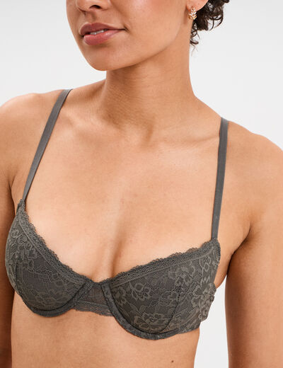 Soutien-gorge corbeille paddé dentelle vert kaki femme