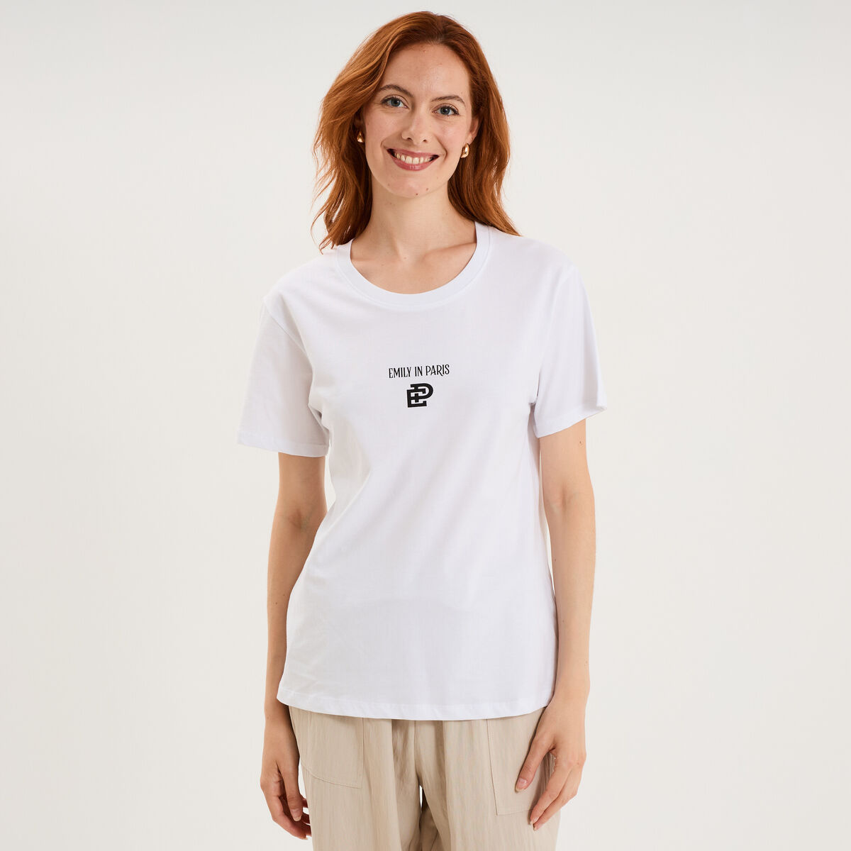 T-shirt col rond coton Emily in Paris blanc femme