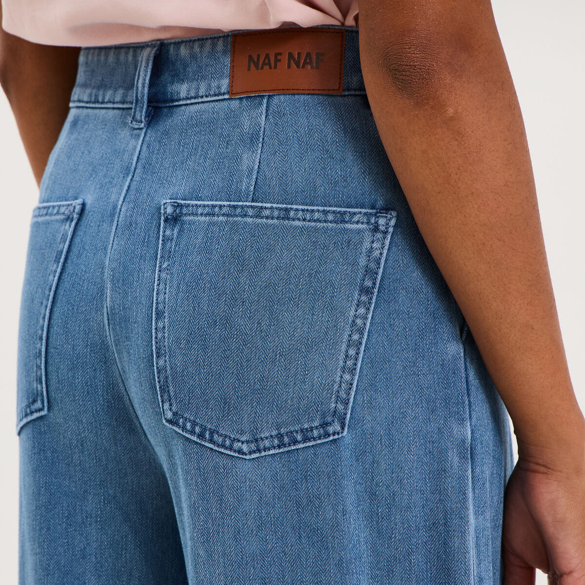 Jean large taille mi-haute &agrave; pinces denim double stone femme