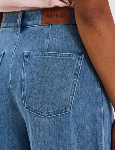 Jean large taille mi-haute &agrave; pinces denim double stone femme