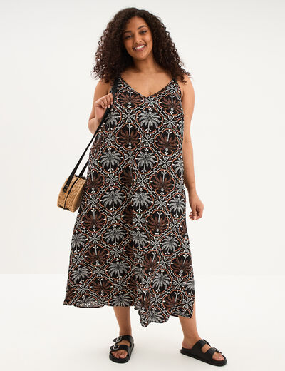 Robe longue fluide &agrave; fines bretelles noir femme grande taille