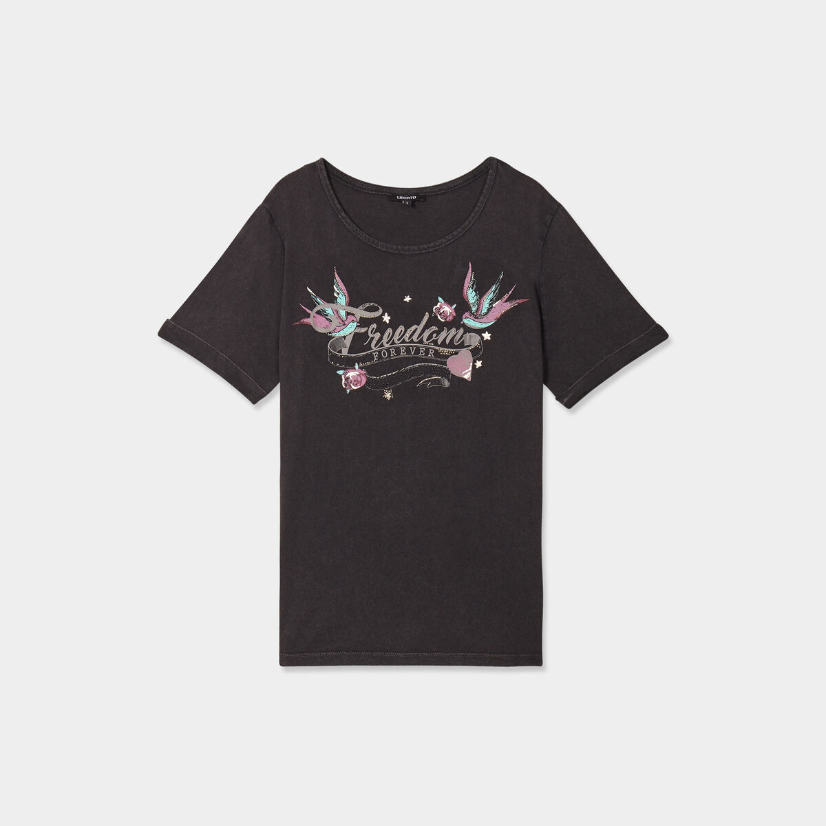 T-shirt manches courtes coton Liberto noir femme