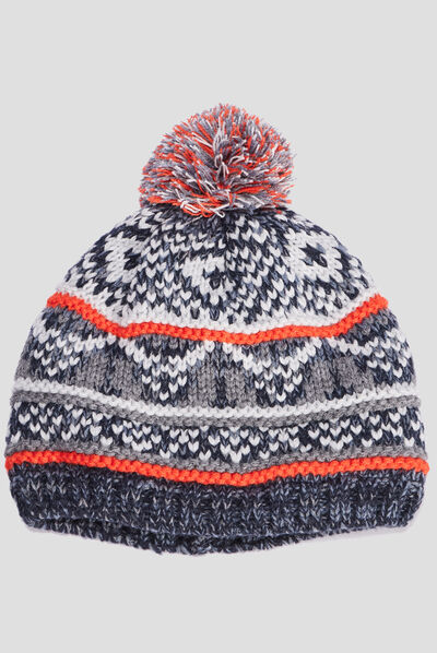 Bonnet à pompon bleu foncé garçon