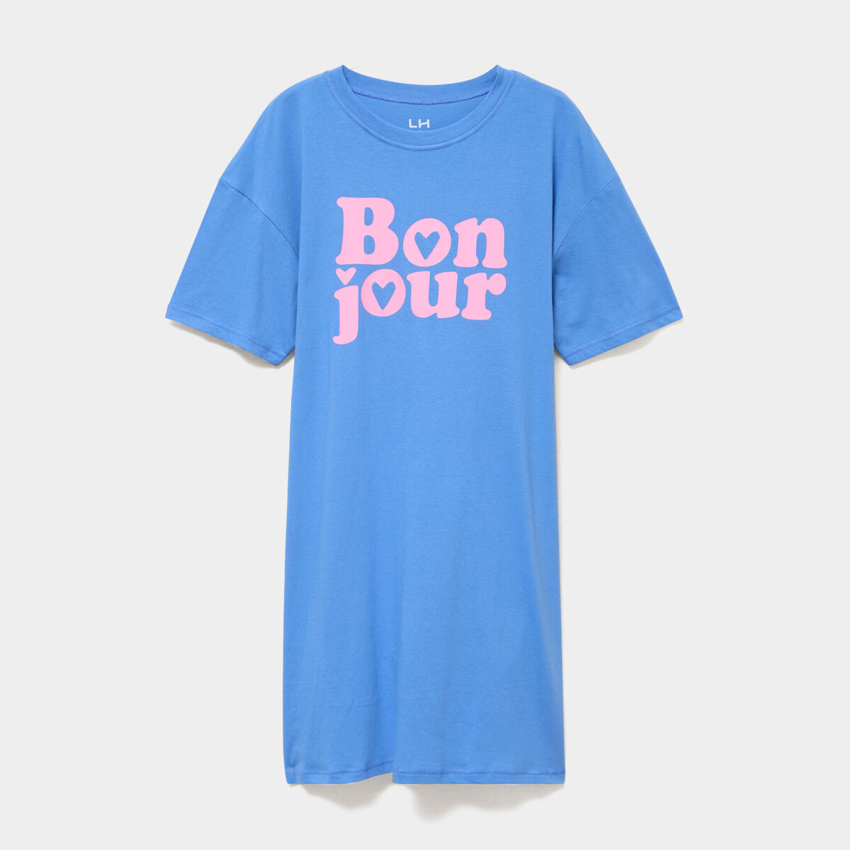 Chemise de nuit coton manches courtes bleu electrique femme