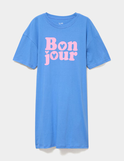 Chemise de nuit coton manches courtes bleu electrique femme