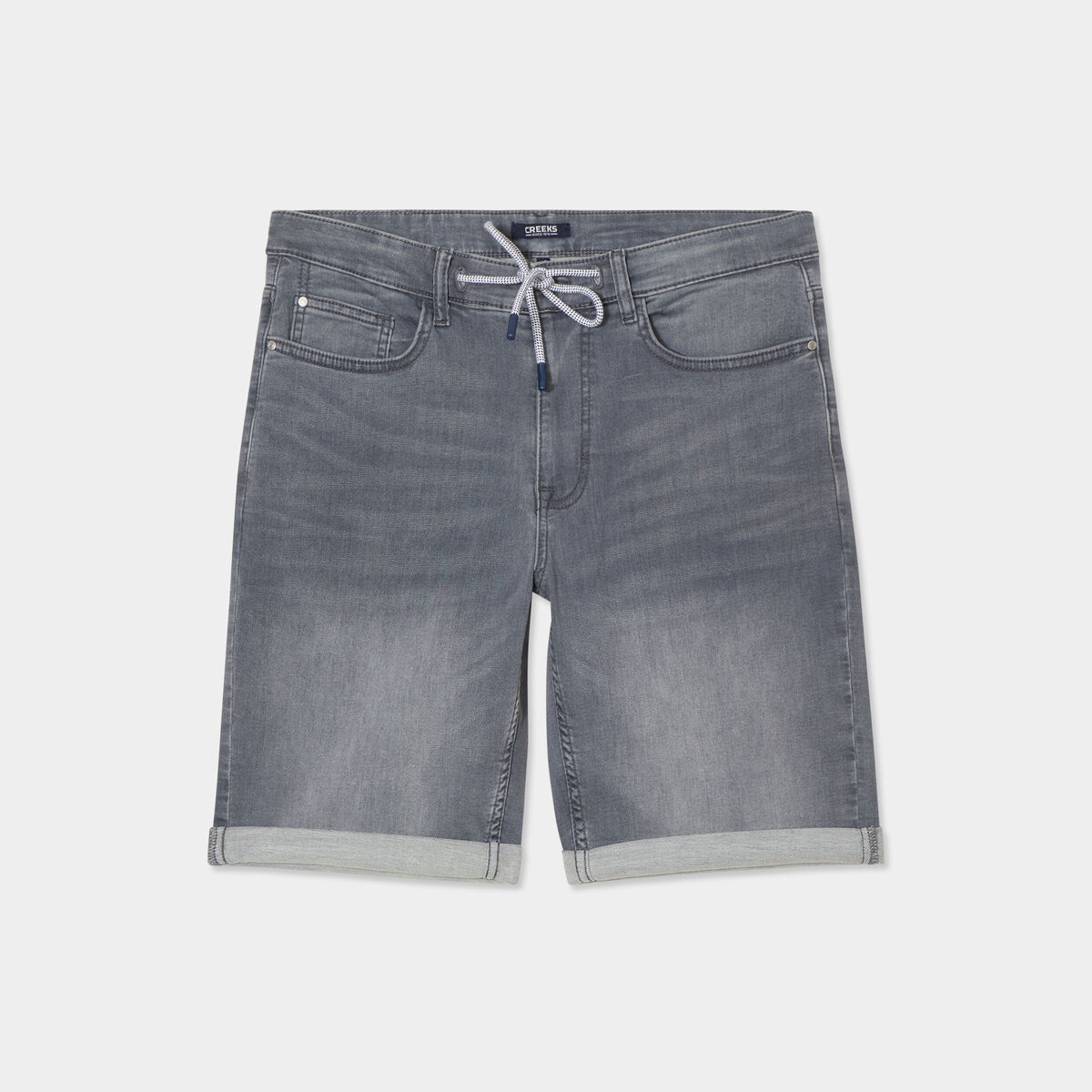 Bermuda droit &agrave; coulisse en jean denim gris homme