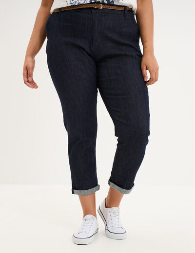 Jean chino cigarette avec ceinture denim brut femme grande taille