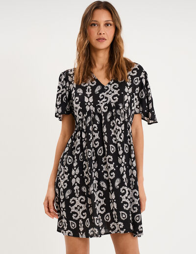 Robe fluide genou col en V noir femme