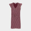 Robe col V plumetis droite ceinturée bordeaux femme