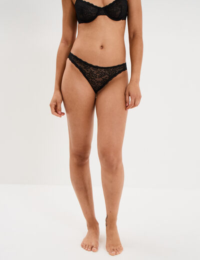 Tanga en dentelle doublure coton noir femme
