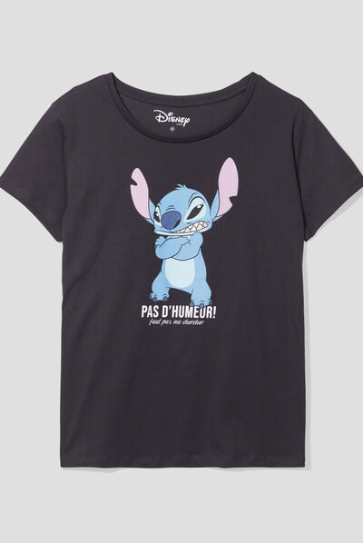 T-shirt ajusté coton Lilo et Stitch noir femme