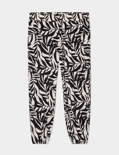 Pantalon élastiqué fluide ecru femme grande taille