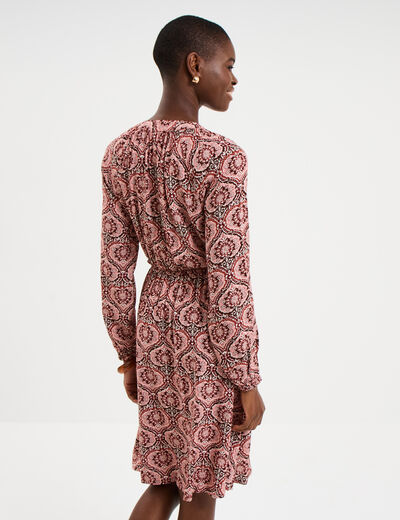 Robe longueur genou fluide col en V marron chocolat femme