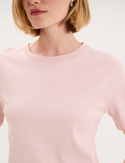 T-shirt manches courtes col rond coton rose pastel femme