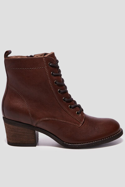 Bottines en cuir &agrave; talons carr&eacute;s marron femme