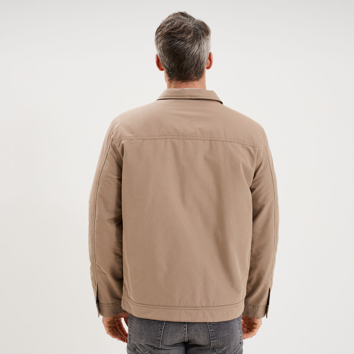 Blouson zipp&eacute; doubl&eacute; col &agrave; revers taupe homme