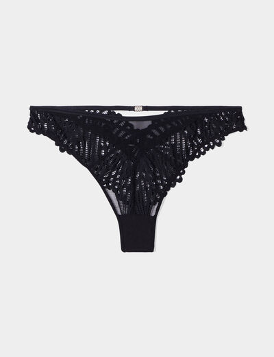Tanga high leg en dentelle noir femme