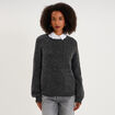 Pull col rond manches longues gris fonc&eacute; femme