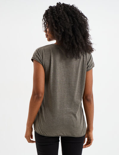 T-shirt col v poche poitrine Creeks vert kaki femme