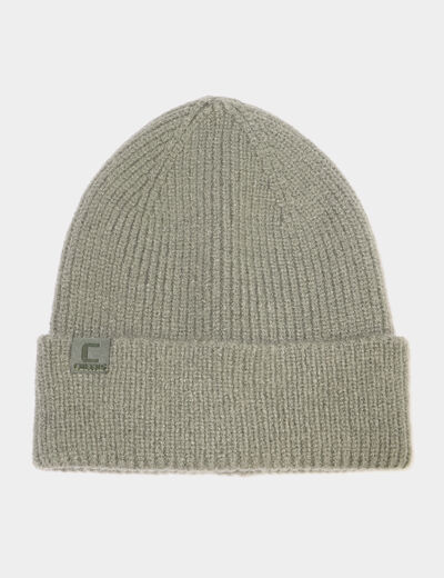 Bonnet tricot&eacute; vert kaki mixte