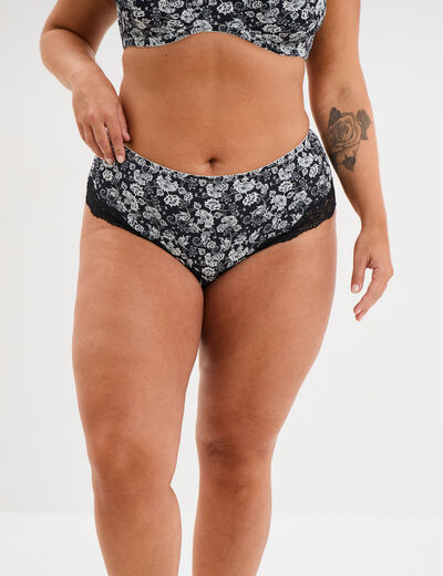 Shorty microfibre empi&egrave;cements dentelle noir femme grande taille