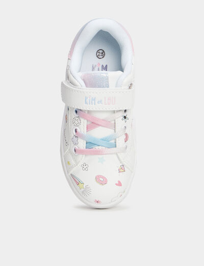 Tennis basses bout renforc&eacute; &agrave; scratchs blanc fille