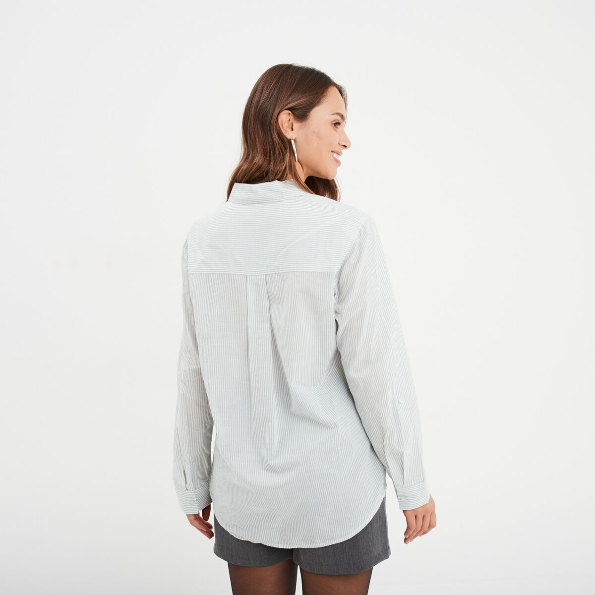 Chemise manches ajustables 1 poche coton vert kaki femme