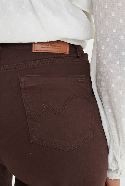 Pantalon large taille haute marron foncé femme
