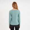 T-shirt col en V manches longues coton bleu gris femme
